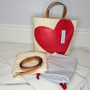 Frances Valentine Large Margaret Heart Canvas Tote w/ Leather Handles
